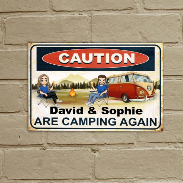 Caution Camping Again Personalized Metal Sign For Campers