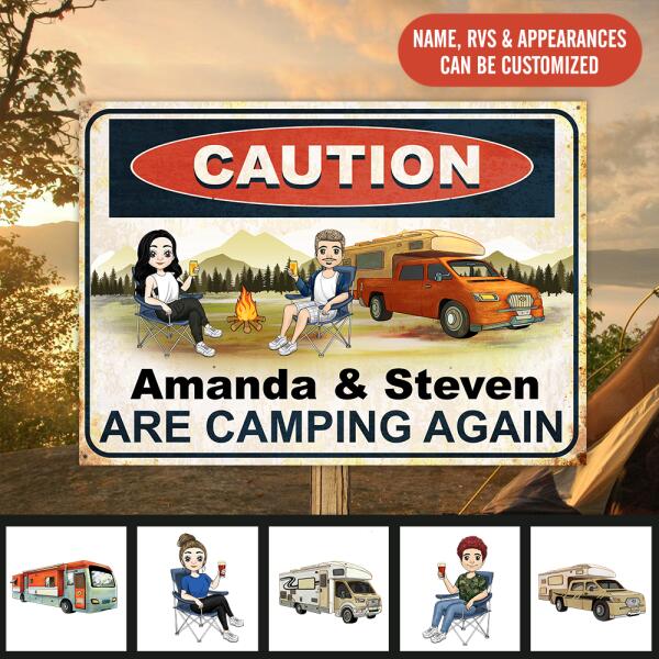 Caution Camping Again Personalized Metal Sign For Campers