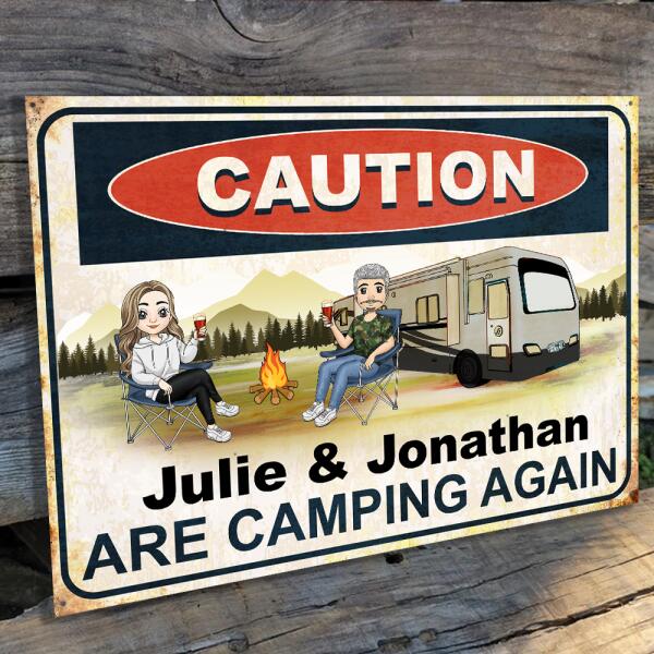 Caution Camping Again Personalized Metal Sign For Campers
