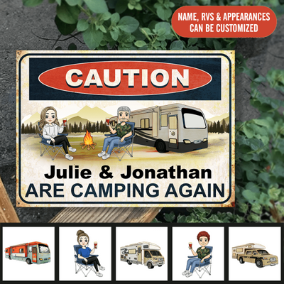 Caution Camping Again Personalized Metal Sign For Campers