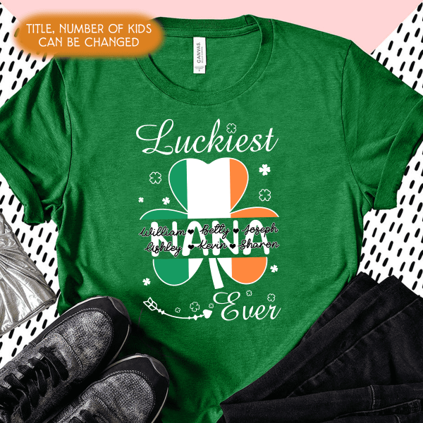 Luckiest Grandma Ever, Personalized T-Shirt, Grandma Patrick Shirt Shamrock Shirt