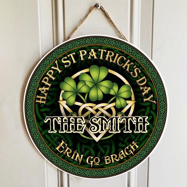 Happy St Patrick's Day - Celtic Shamrock - Personalized Wooden Door Sign