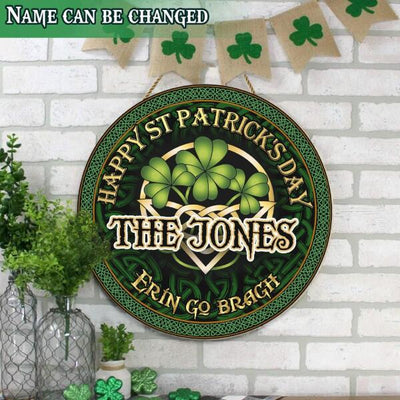Happy St Patrick's Day - Celtic Shamrock - Personalized Wooden Door Sign