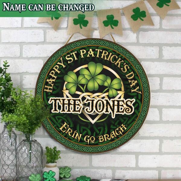 Happy St Patrick&#39;s Day - Celtic Shamrock - Personalized Wooden Door Sign