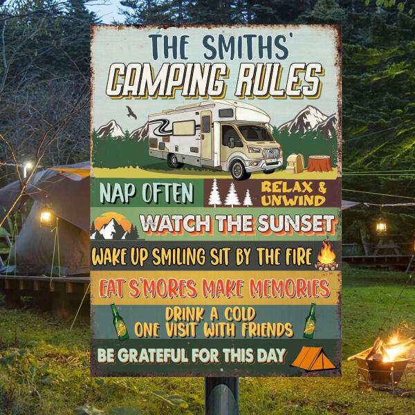 Camping Rules Metal Sign. Personalized Camping Sign, Camping Lover, Gift Idea for Camper