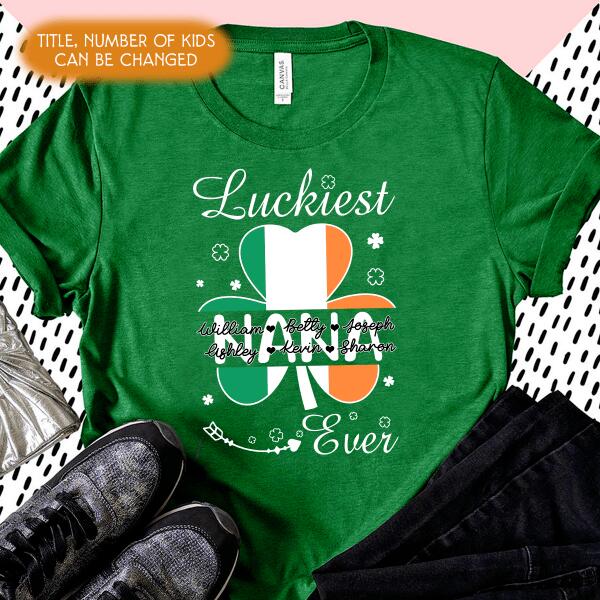 Luckiest Grandma Ever, Personalized T-Shirt, Grandma Patrick Shirt Shamrock Shirt