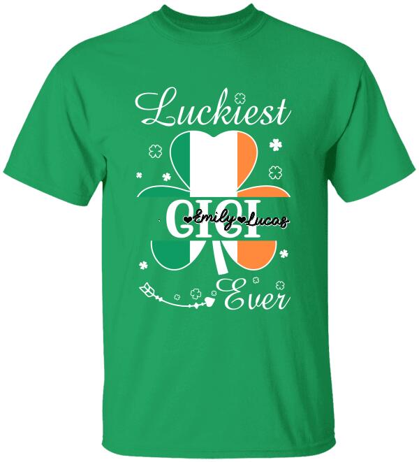 Luckiest Grandma Ever, Personalized T-Shirt, Grandma Patrick Shirt Shamrock Shirt