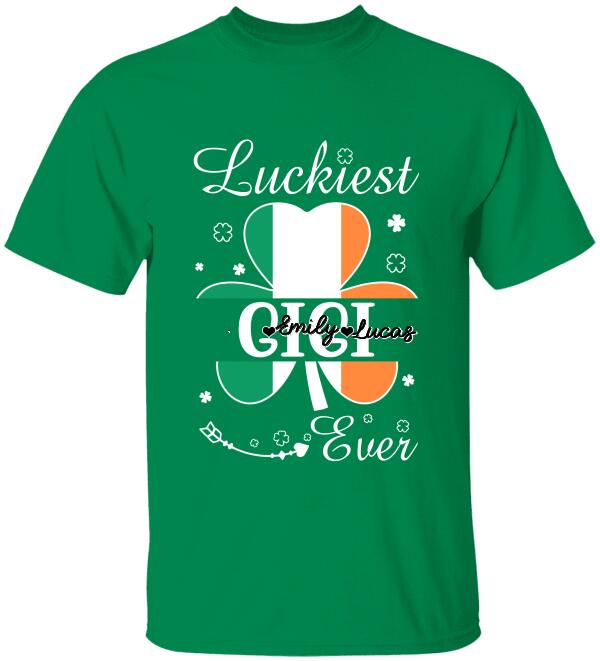 Luckiest Grandma Ever, Personalized T-Shirt, Grandma Patrick Shirt Shamrock Shirt