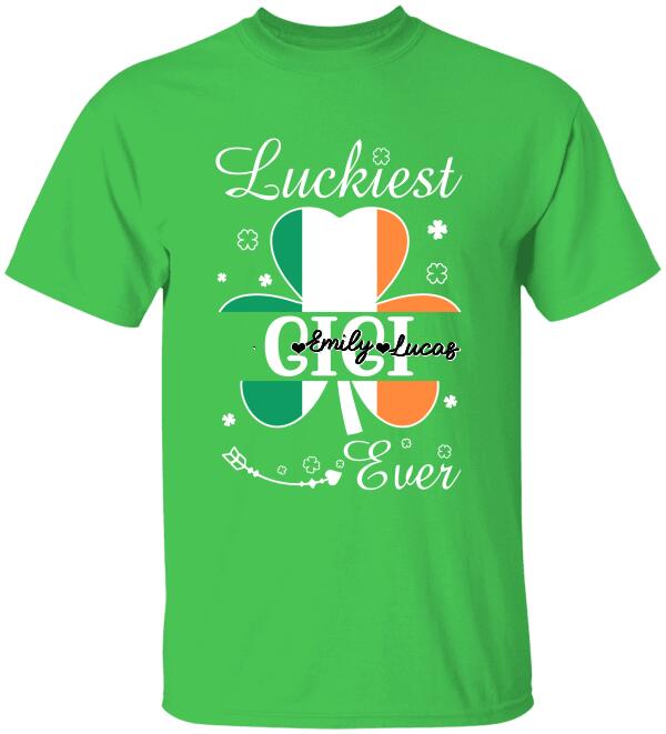 Luckiest Grandma Ever, Personalized T-Shirt, Grandma Patrick Shirt Shamrock Shirt