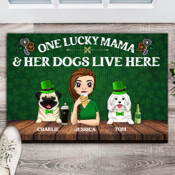 One Lucky Mama And Her Dogs Live Here - Personalized Doormat
