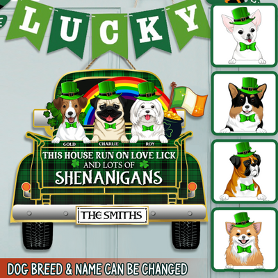 This House Run On Love Lick And Lots Of Shenanigans - Personalized Wooden Door Sign