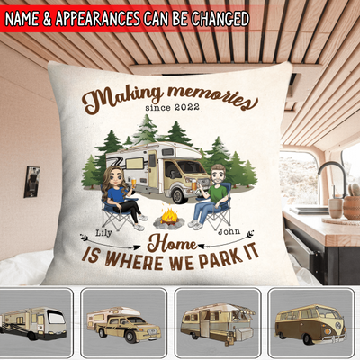 Making Memories, Home Is Where We Park It Personalized Throw Pillow – Decorative Pillow (Insert Included)