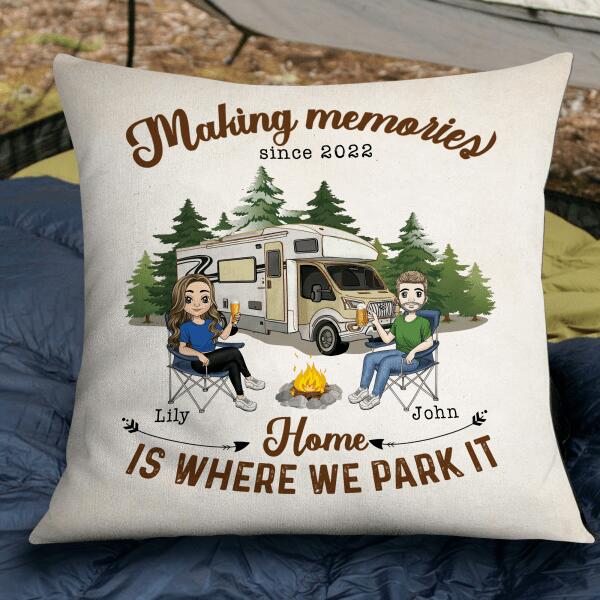 Making Memories, Home Is Where We Park It Personalized Throw Pillow – Decorative Pillow (Insert Included)