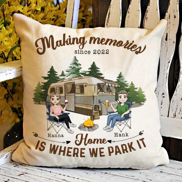 Making Memories, Home Is Where We Park It Personalized Throw Pillow – Decorative Pillow (Insert Included)