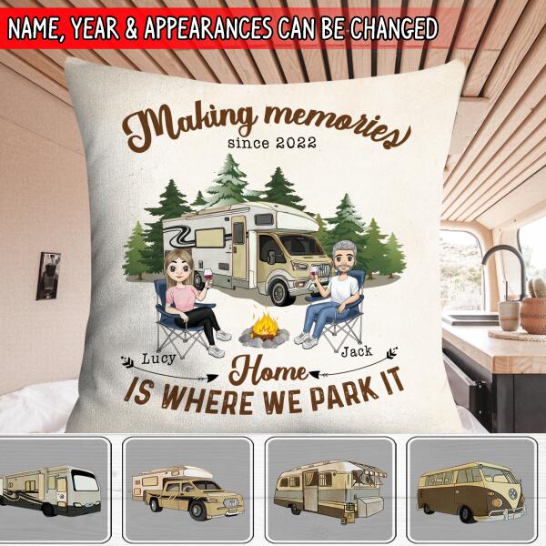 Making Memories, Home Is Where We Park It Personalized Throw Pillow – Decorative Pillow (Insert Included)