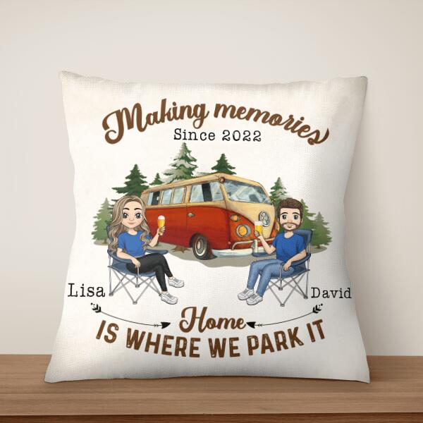 Making Memories, Home Is Where We Park It Personalized Throw Pillow – Decorative Pillow (Insert Included)