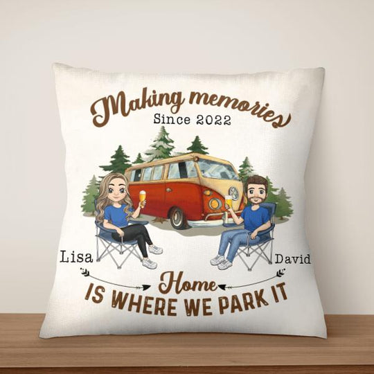 Making Memories, Home Is Where We Park It Personalized Throw Pillow – Decorative Pillow (Insert Included)