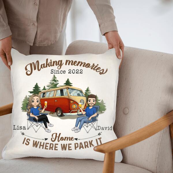 Making Memories, Home Is Where We Park It Personalized Throw Pillow – Decorative Pillow (Insert Included)