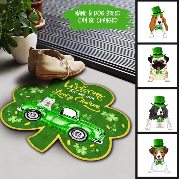 Welcome You Are Our Lucky Charm - Personalized Shamrock Shaped Doormat