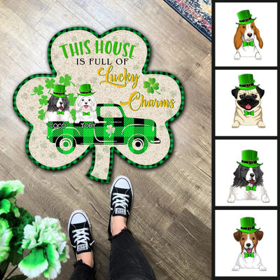 This House Is Full Of Lucky Charms - Personalized Shamrock Shape Doormat