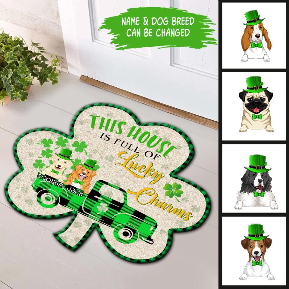 This House Is Full Of Lucky Charms - Personalized Shamrock Shape Doormat