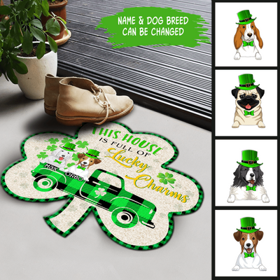 This House Is Full Of Lucky Charms - Personalized Shamrock Shape Doormat