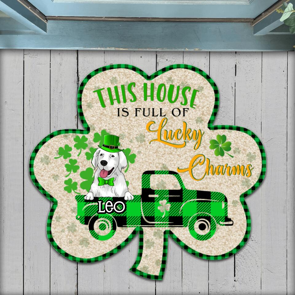 This House Is Full Of Lucky Charms - Personalized Shamrock Shape Doormat