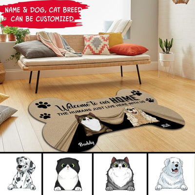 Welcome To Our Home The Humans Just Live Here With Us Doormat - Personalized Bone Shaped Doormat