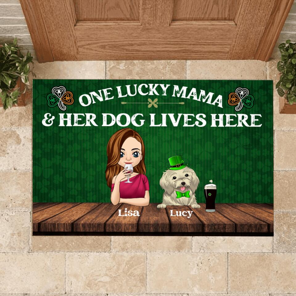 One Lucky Mama And Her Dogs Live Here - Personalized Doormat