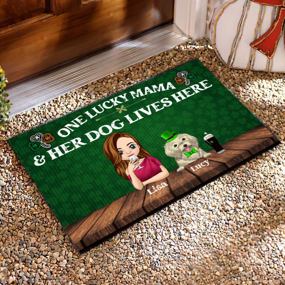 One Lucky Mama And Her Dogs Live Here - Personalized Doormat