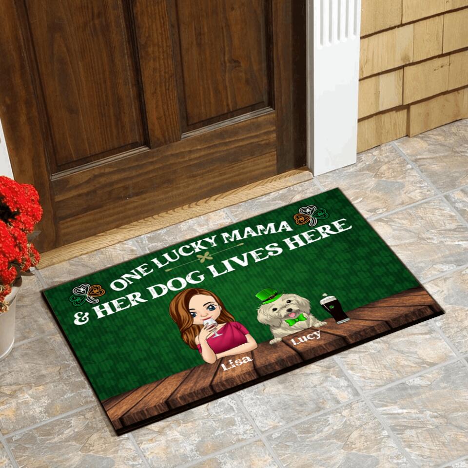 One Lucky Mama And Her Dogs Live Here - Personalized Doormat