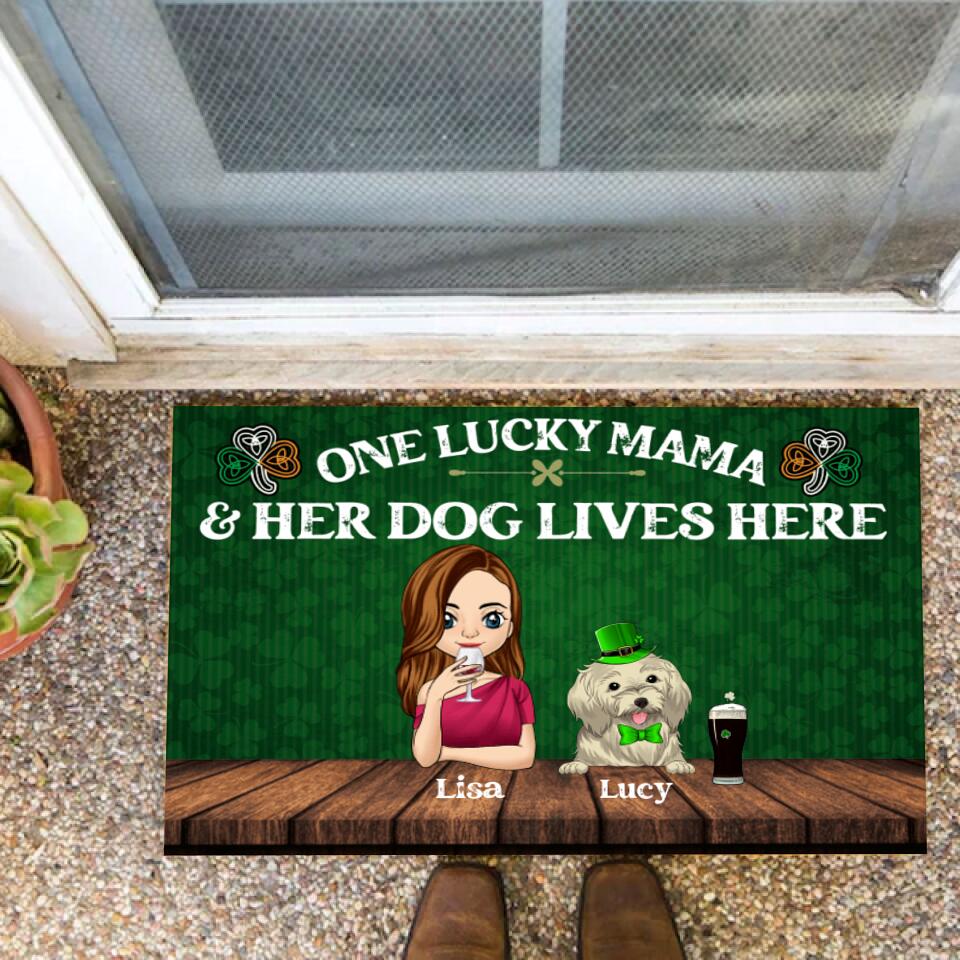 One Lucky Mama And Her Dogs Live Here - Personalized Doormat