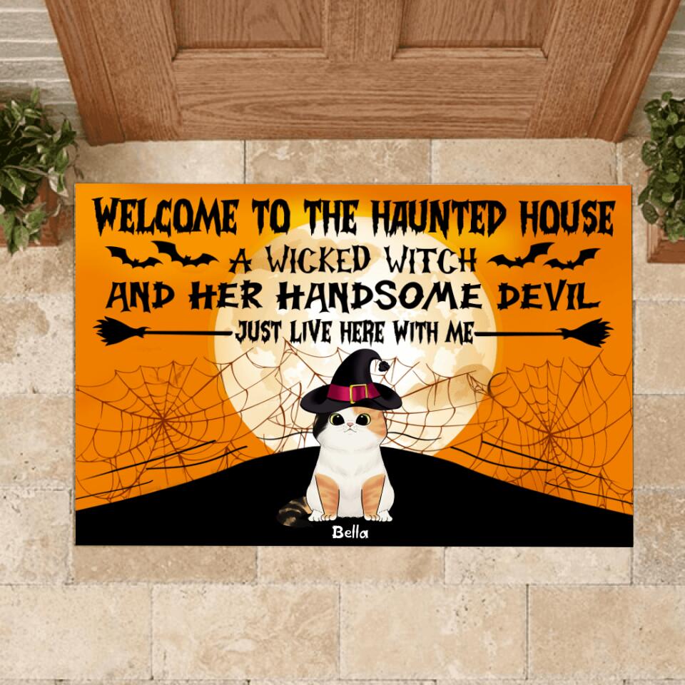 Welcome To The Haunted House Cat Halloween - Personalized Doormat