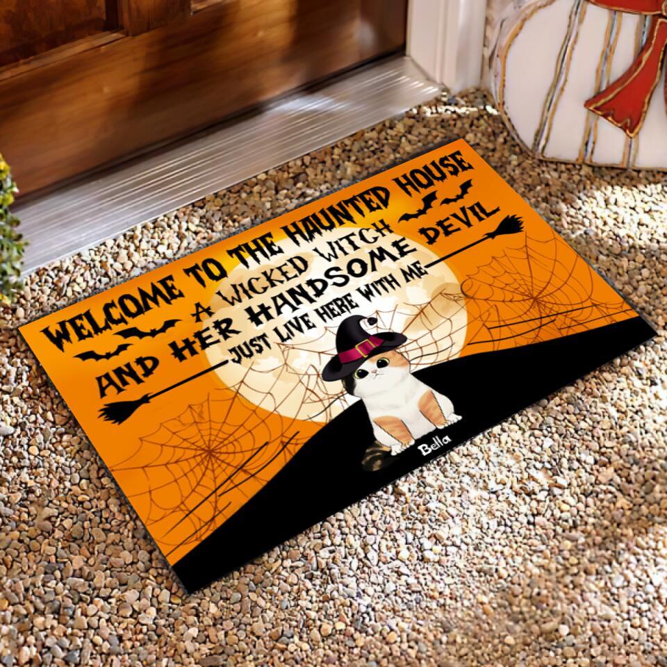 Welcome To The Haunted House Cat Halloween - Personalized Doormat
