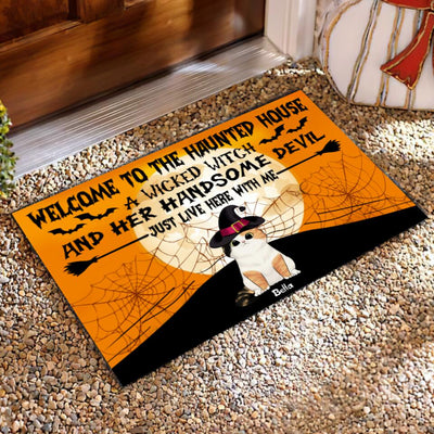 Welcome To The Haunted House Cat Halloween - Personalized Doormat