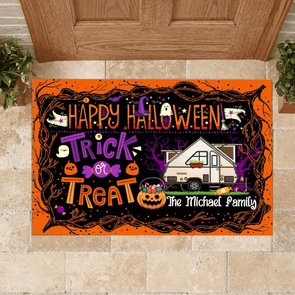 Happy Halloween Trick Or Treat Camping - Personalized Doormat