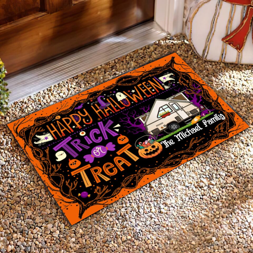 Happy Halloween Trick Or Treat Camping - Personalized Doormat