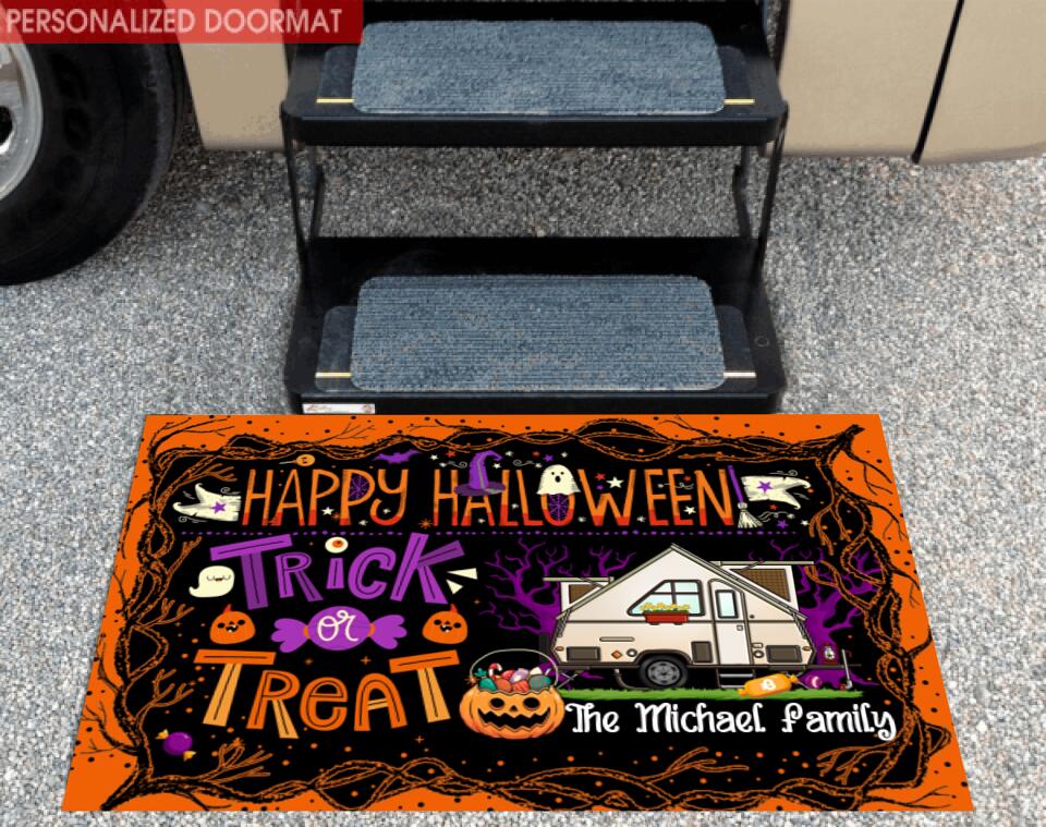 Happy Halloween Trick Or Treat Camping - Personalized Doormat