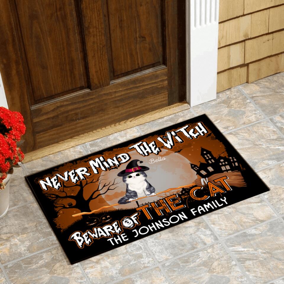 Never Mind The Witch Beware Of The Cat Halloween Style - Personalized Doormat
