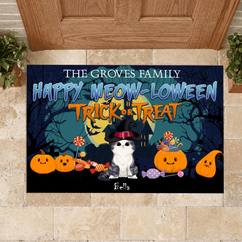 Happy Meow-Loween Trick Or Treat Cat - Personalized Doormat