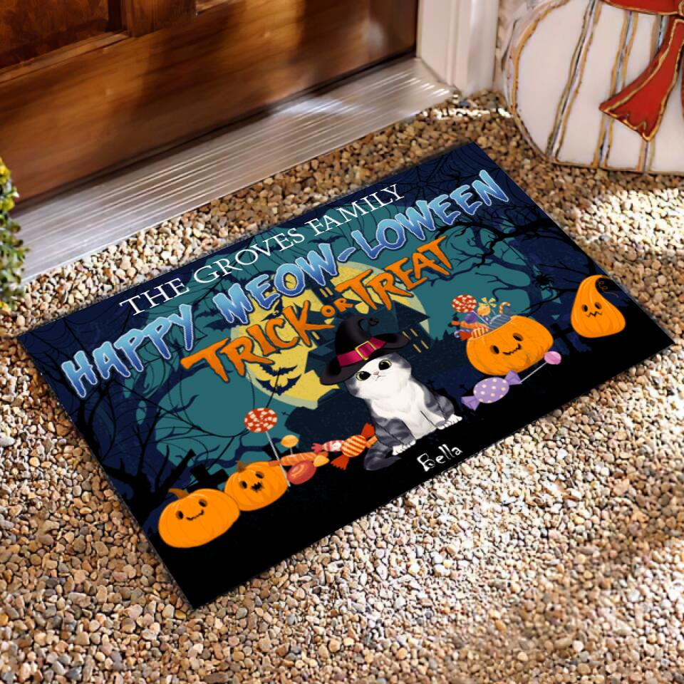 Happy Meow-Loween Trick Or Treat Cat - Personalized Doormat