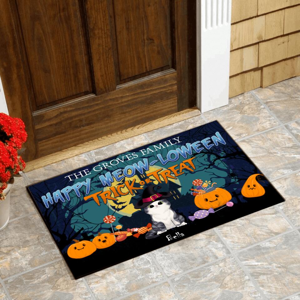 Happy Meow-Loween Trick Or Treat Cat - Personalized Doormat