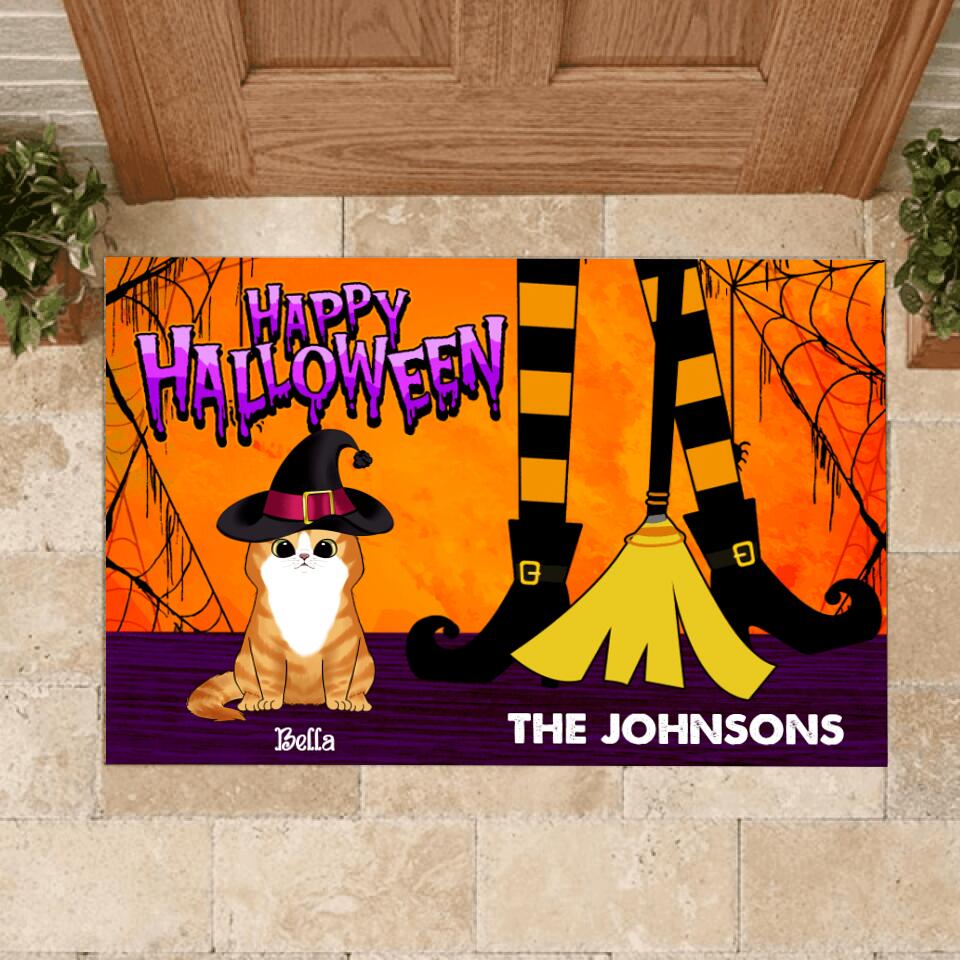 Happy Halloween With Cat - Personalized Doormat