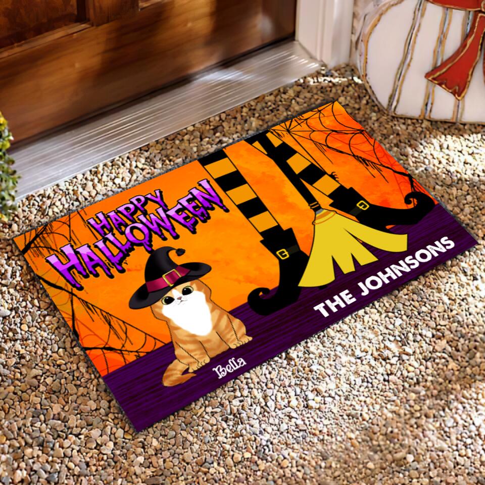 Happy Halloween With Cat - Personalized Doormat