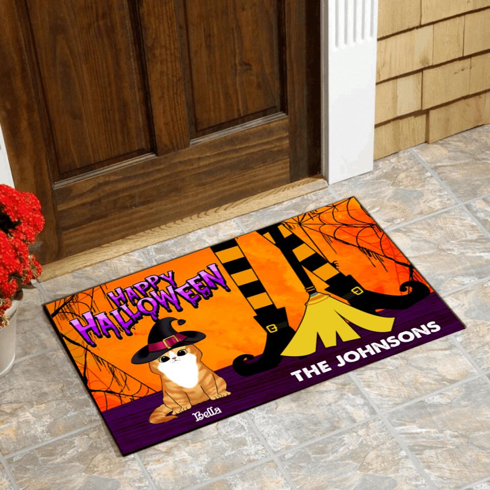 Happy Halloween With Cat - Personalized Doormat