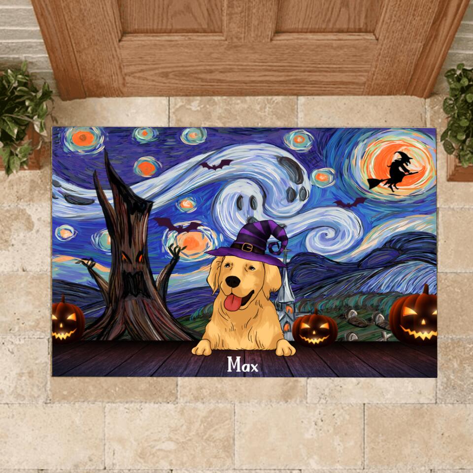 Starry Night, Dog Halloween Style - Personalized Doormat