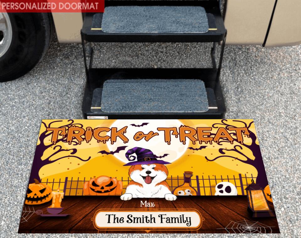 Trick Or Treat, Personalozed Dog Halloween - Personalized Doormat