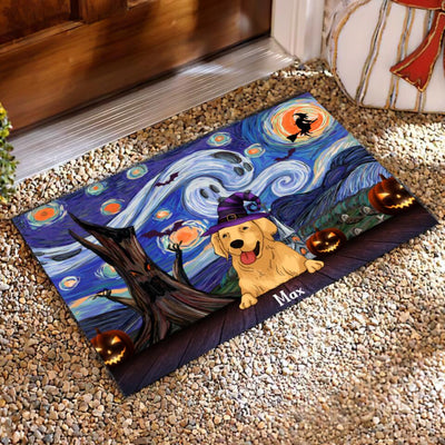 Starry Night, Dog Halloween Style - Personalized Doormat
