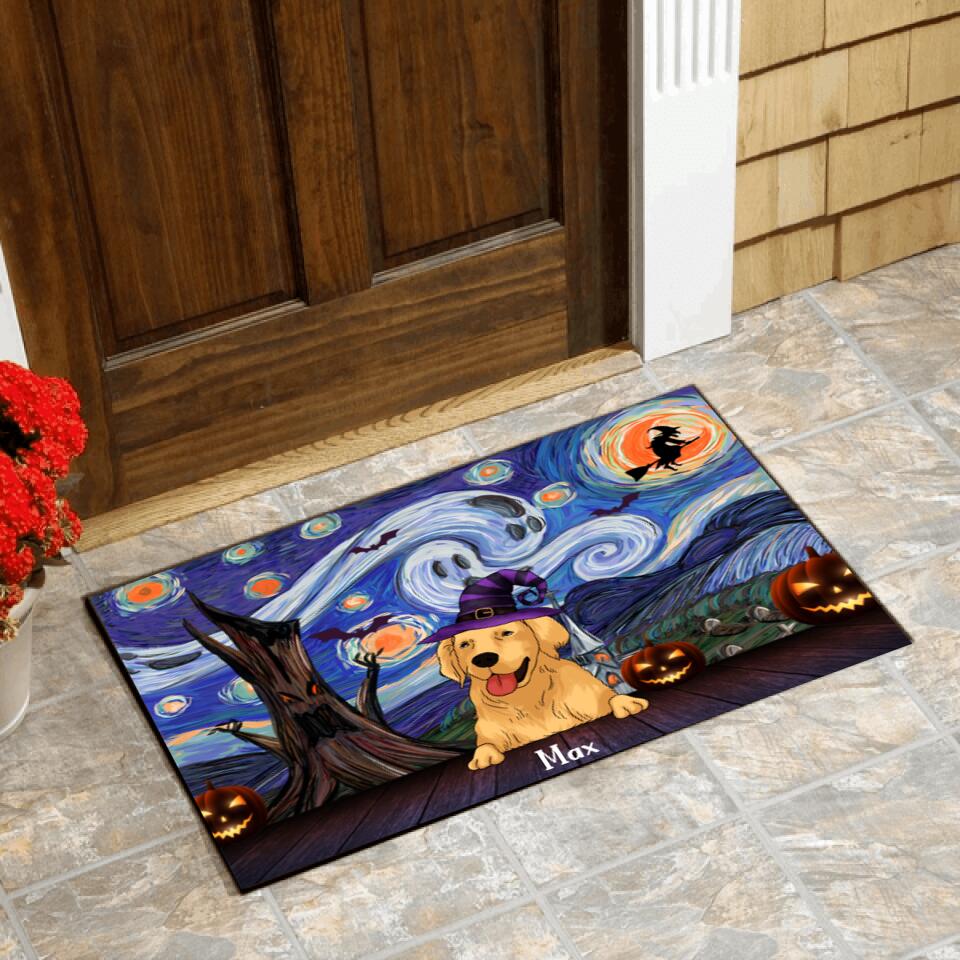 Starry Night, Dog Halloween Style - Personalized Doormat