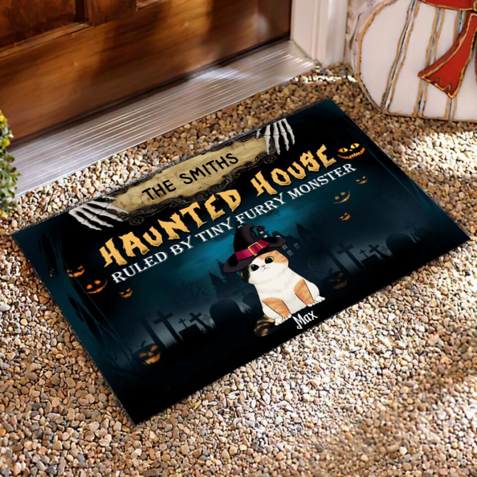 The Haunted House Ruled By Tiny Furry Monster - Personalized Doormat